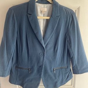 LOFT Blue Single-Button Blazer with Zipper Pockets